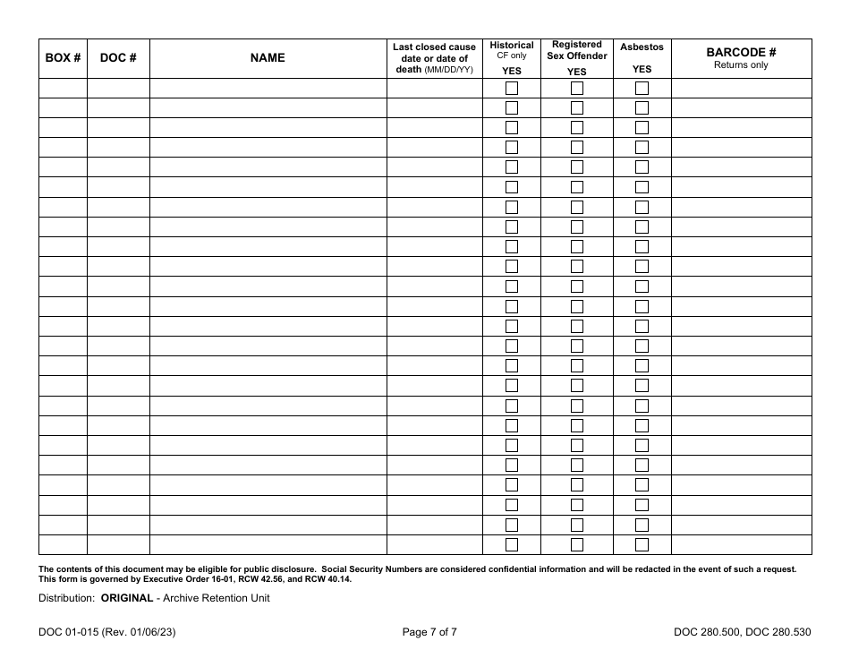 Form DOC01-015 Manifest - Archiving Files - Washington, Page 7