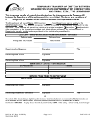 Document preview: Form DOC21-507 Temporary Transfer of Custody Between Washington State Department of Corrections and Tribal Executive Leadership - Washington