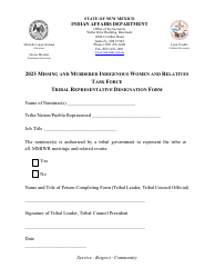 Document preview: Missing and Murdered Indigenous Women and Relatives Task Force Tribal Representative Designation Form - New Mexico
