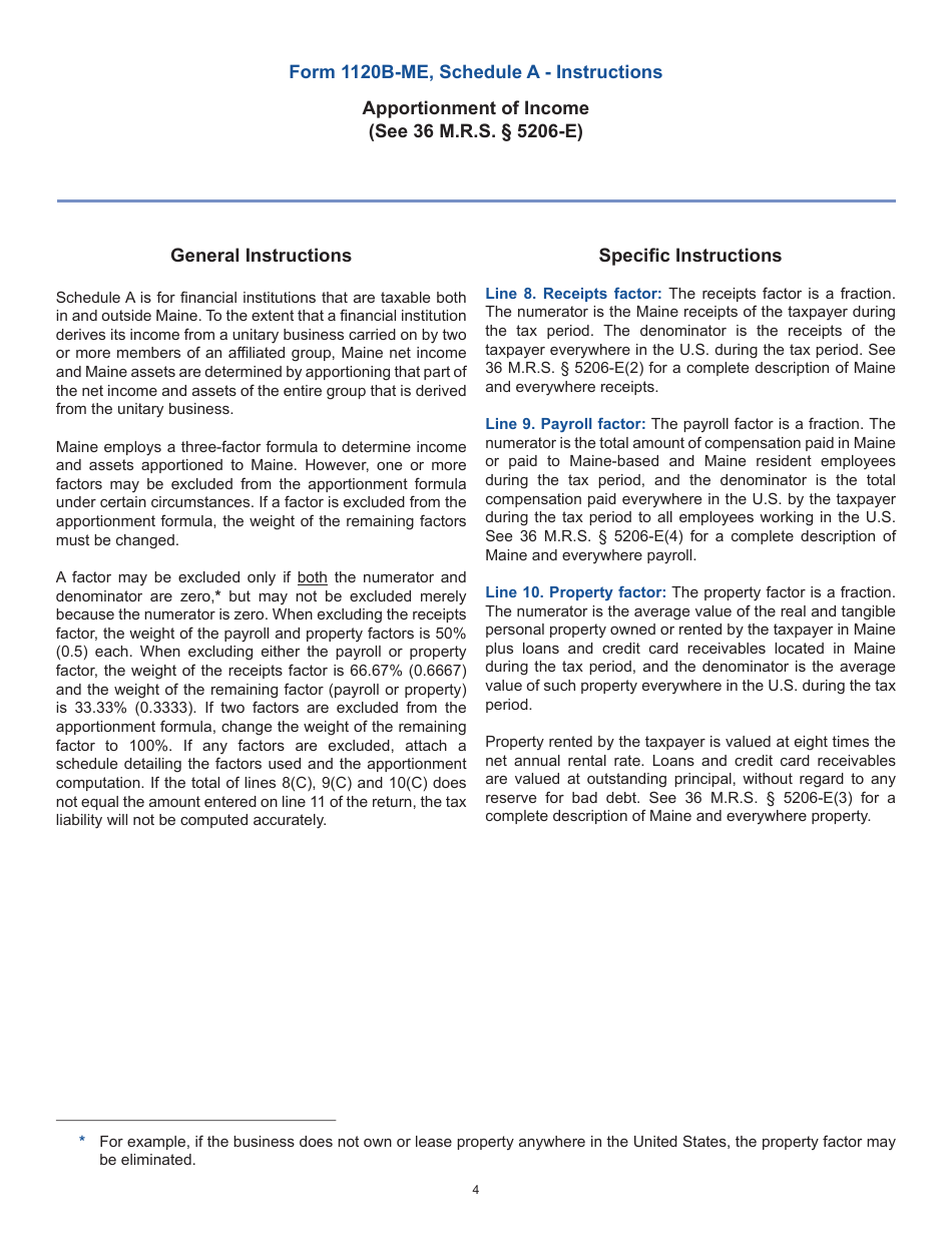 Instructions for Form 1120B-ME Maine Franchise Tax Return for Financial Institutions - Maine, Page 4