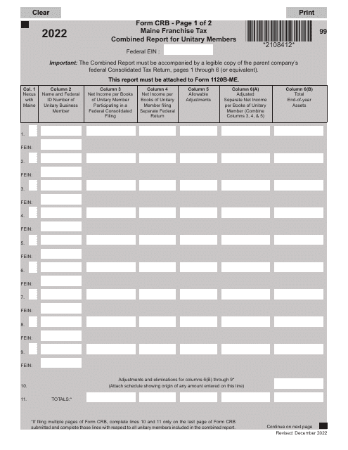 Form CRB 2022 Printable Pdf