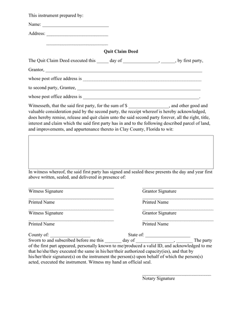 Clay County, Florida Quit Claim Deed Download Fillable PDF Templateroller