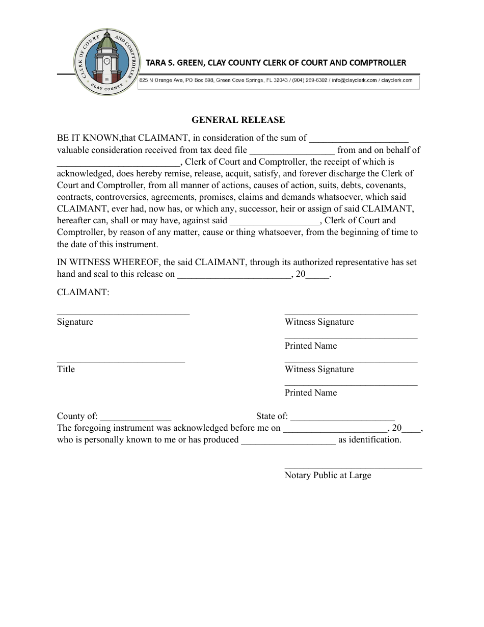 General Release - Clay County, Florida, Page 1