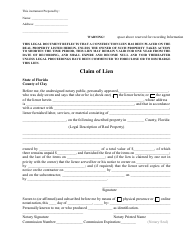 Document preview: Claim of Lien - Clay County, Florida
