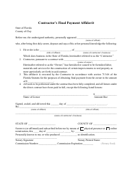 Document preview: Contractor's Final Payment Affidavit - Clay County, Florida