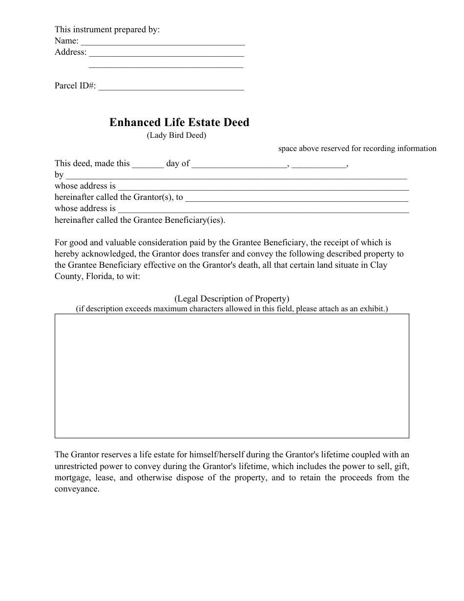 Enhanced Life Estate Deed - Clay County, Florida, Page 1