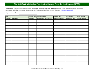 Site Visit/Review Schedule Form for the Summer Food Service Program (Sfsp) - Connecticut