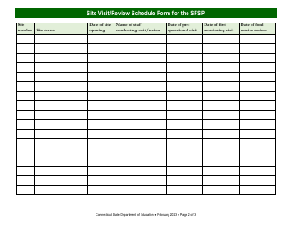 Site Visit/Review Schedule Form for the Summer Food Service Program (Sfsp) - Connecticut, Page 2