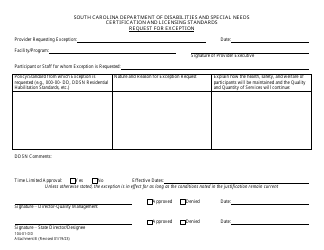 Document preview: Attachment B Request for Exception - South Carolina