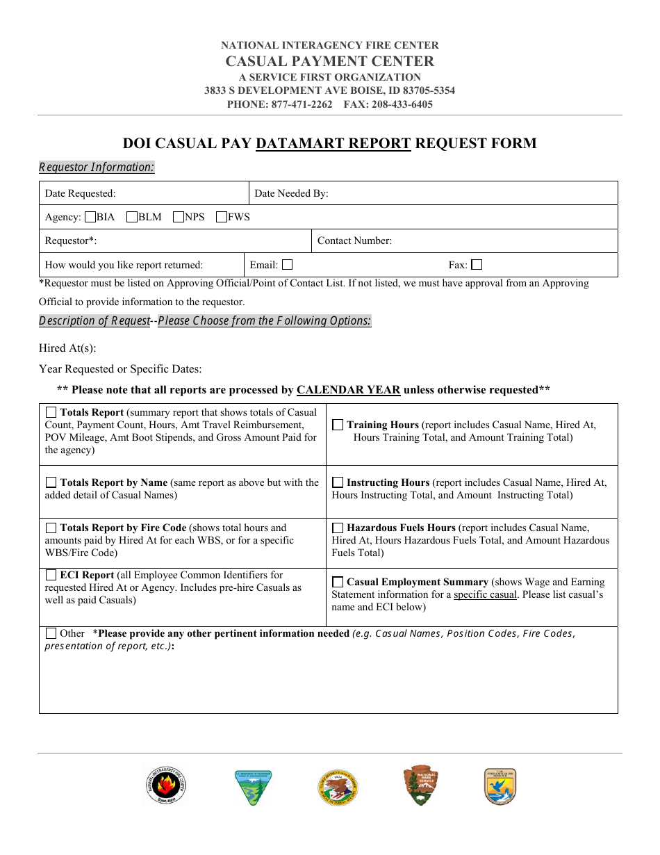 Doi Casual Pay Datamart Report Request Form, Page 1