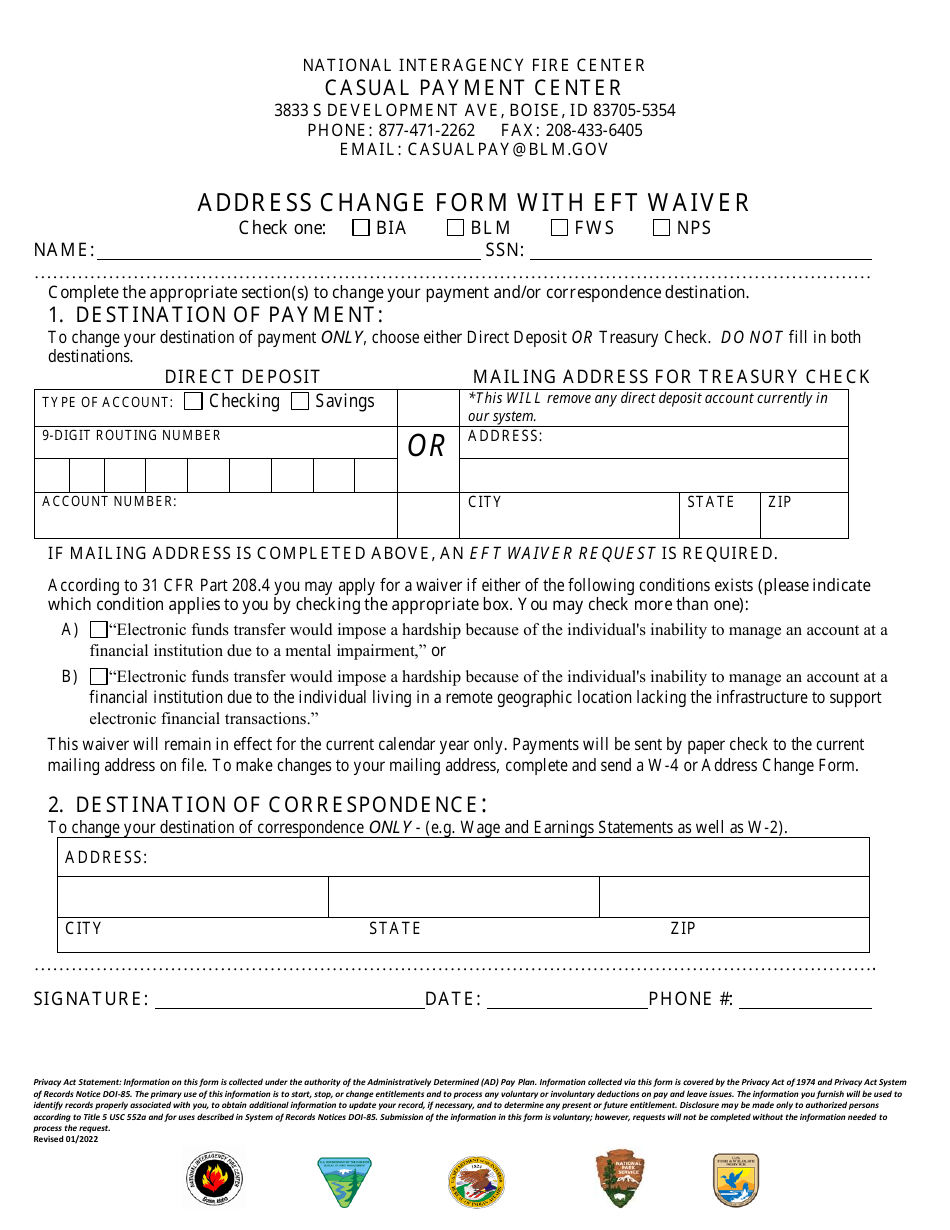 Address Change Form With Eft Waiver Fill Out, Sign Online and