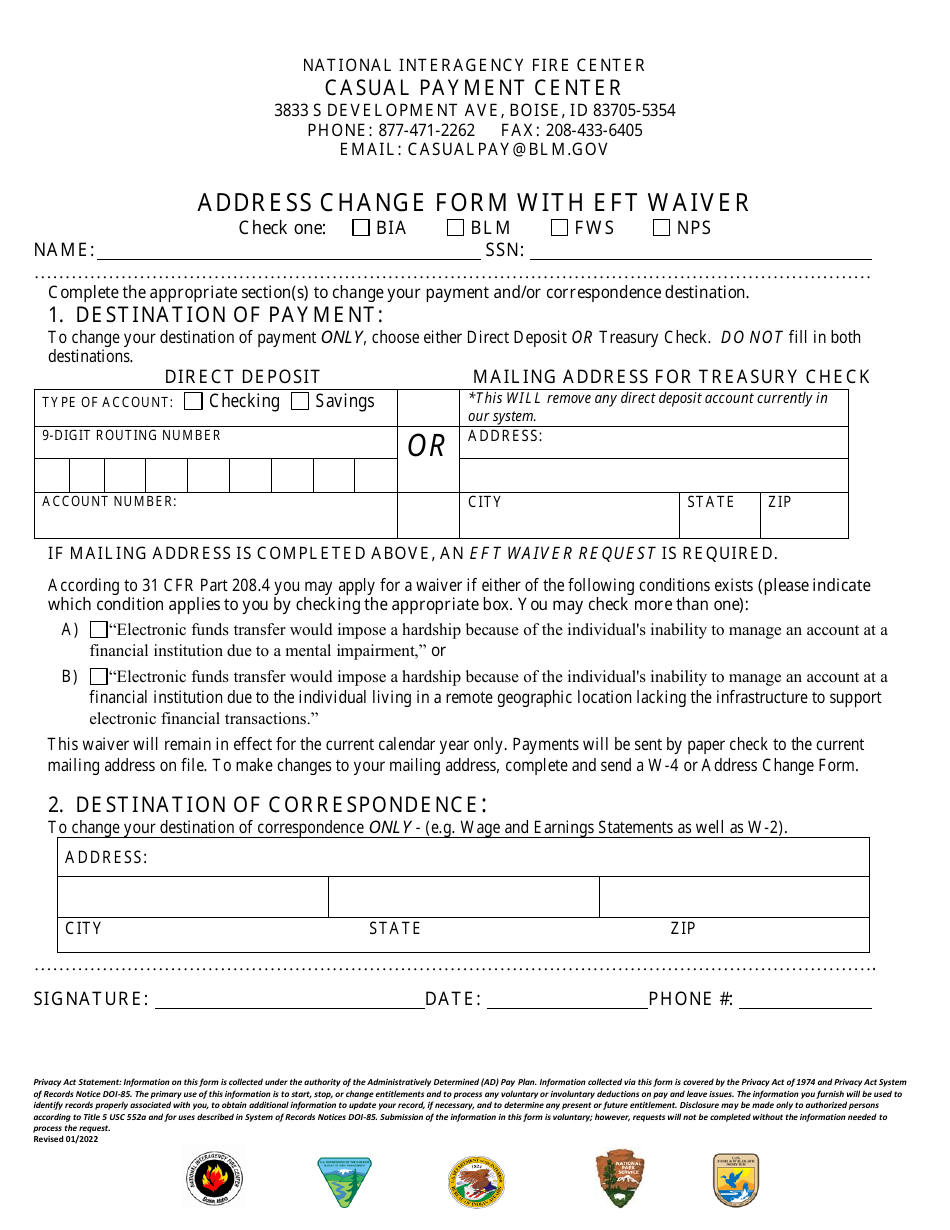Address Change Form With Eft Waiver, Page 1