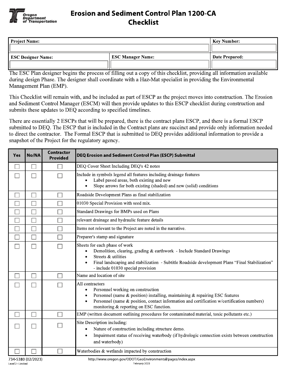 Form 734-5380 Download Fillable PDF or Fill Online Erosion and Sediment ...