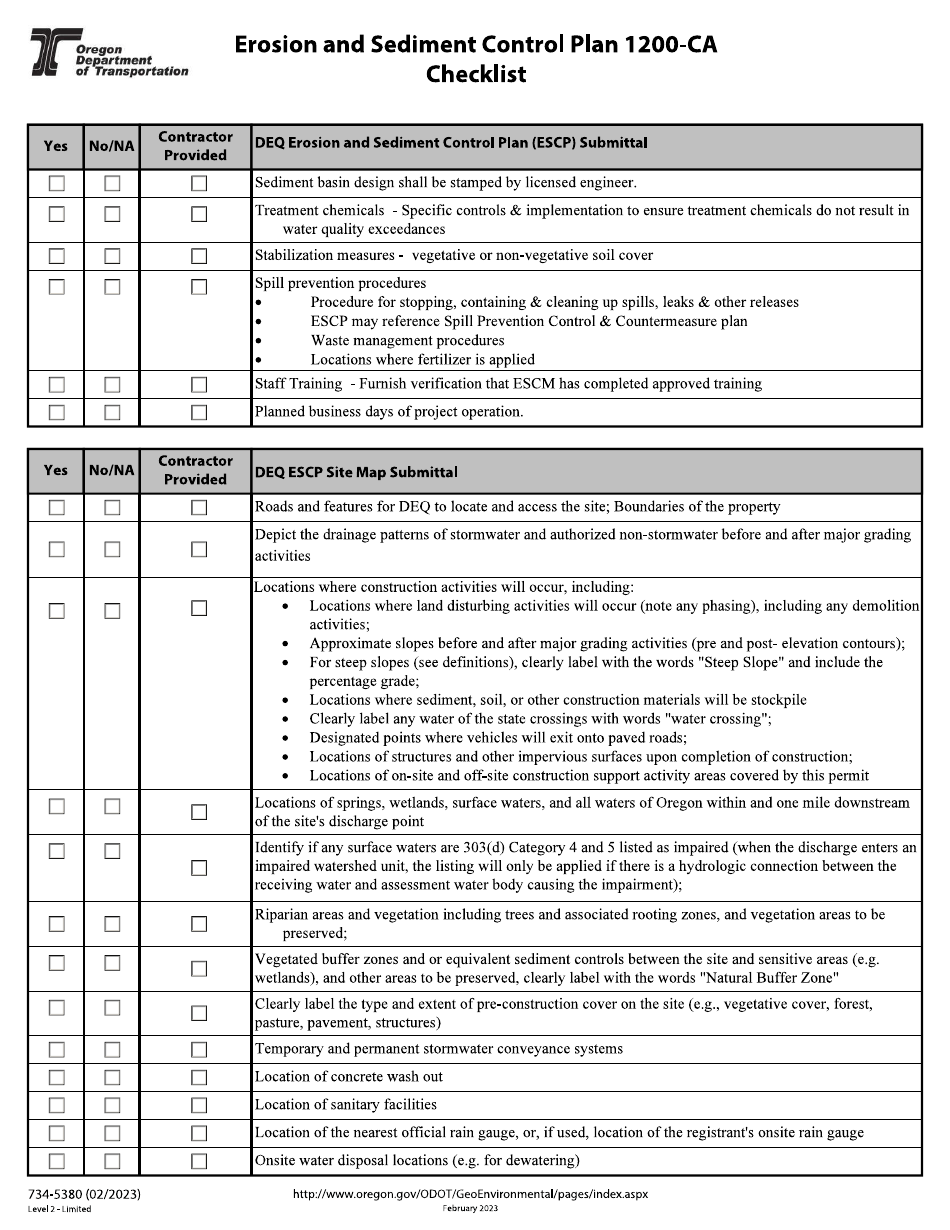 Form 734-5380 Download Fillable Pdf Or Fill Online Erosion And Sediment 