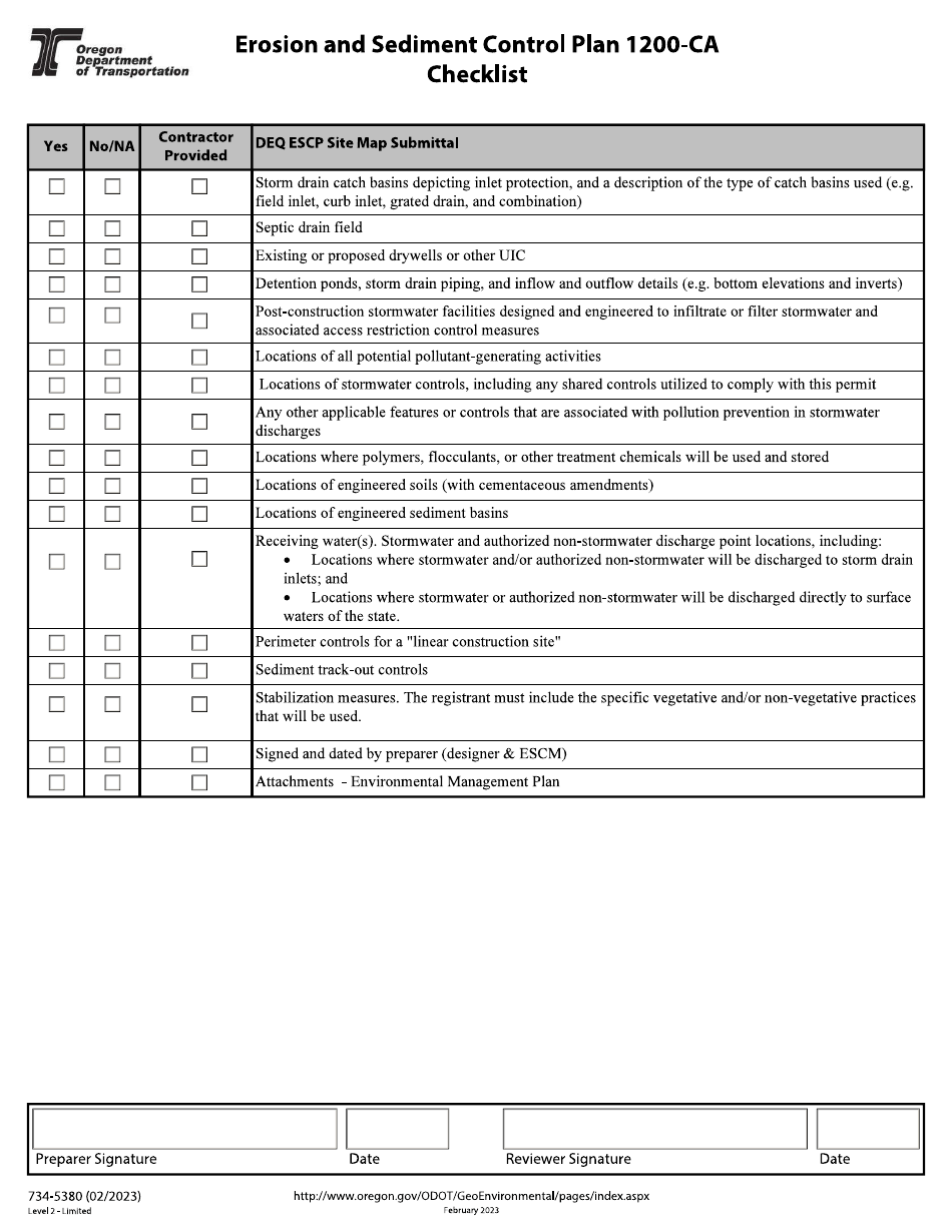 Form 734-5380 Erosion and Sediment Control Plan 1200-ca - Oregon, Page 4