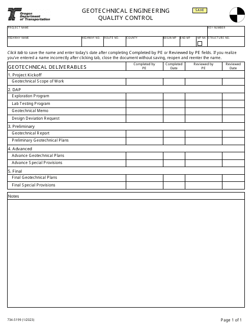 Form 734-5199 Geotechnical Engineering Quality Control - Oregon