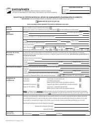 Document preview: Formulario LIBI-607(ESP) Solicitud De Certificacion Del Oficio De Saneamiento/Eliminacion De Asbesto - Pennsylvania (Spanish)