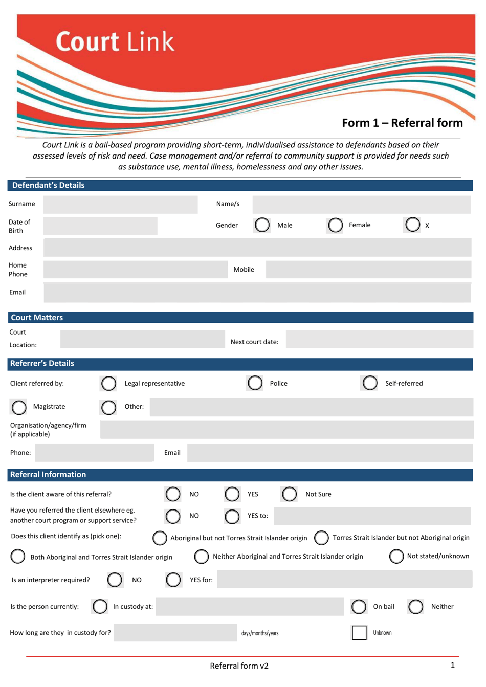 Form 1 Download Printable PDF or Fill Online Court Link Referral Form