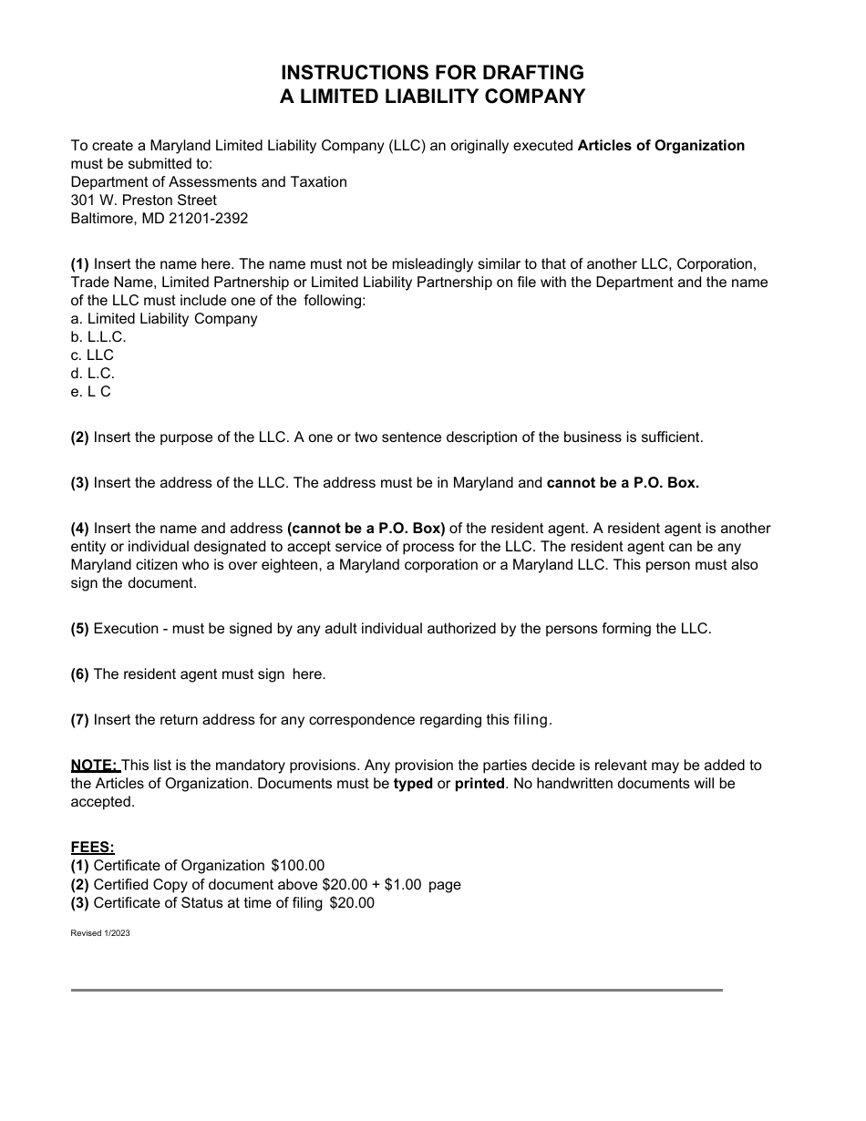 Articles of Organization - Limited Liability Company - Maryland, Page 2