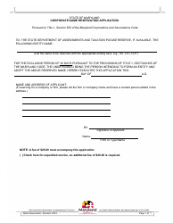 Document preview: Corporate Name Reservation Application - Maryland