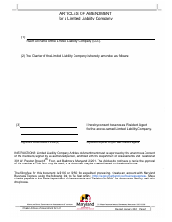 Document preview: Articles of Amendment for a Limited Liability Company - Maryland