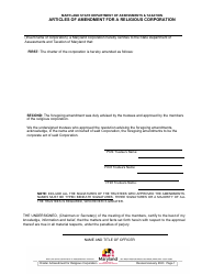 Document preview: Articles of Amendment for a Religious Corporation - Maryland