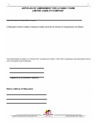 Document preview: Articles of Amendment for a Family Farm Limited Liabilitycompany - Maryland