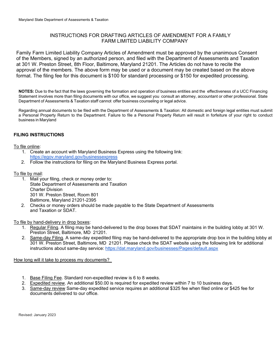 Articles of Amendment for a Family Farm Limited Liabilitycompany - Maryland, Page 2