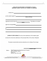 Document preview: Resident Agent's Notice of Change of Address - Maryland
