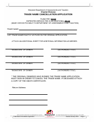 Trade Name Cancellation Application - Maryland