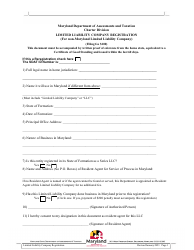 Document preview: Limited Liability Company Registration (For Non-maryland Limited Liability Company) - Maryland
