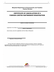 Document preview: Certificate of Cancellation of a Foreign Limited Partnership Registration - Maryland