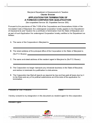 Document preview: Application for Termination of a Foreign Corporation Qualification - Maryland