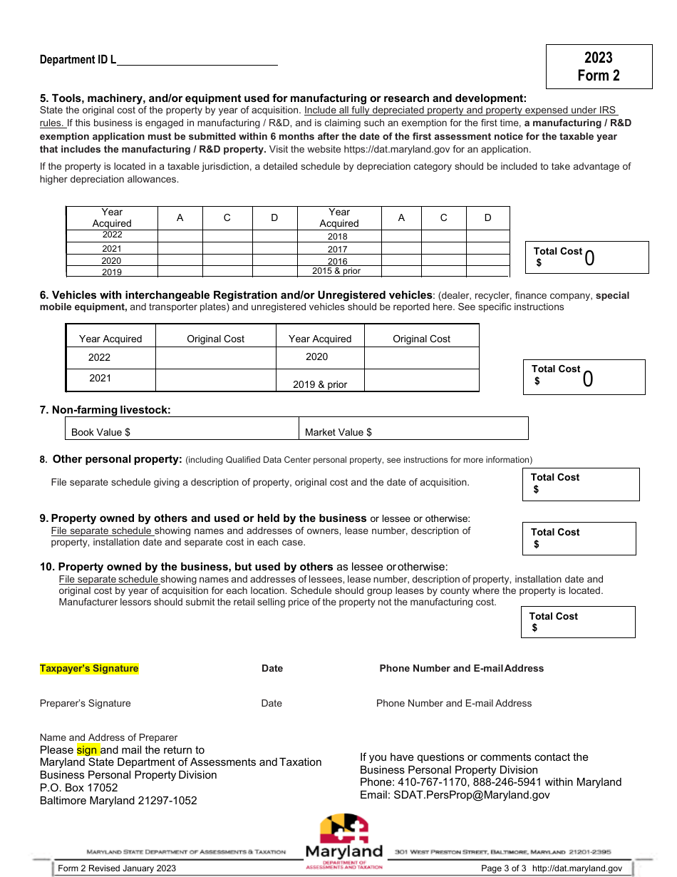 Form 2 Download Fillable PDF or Fill Online Business Personal Property