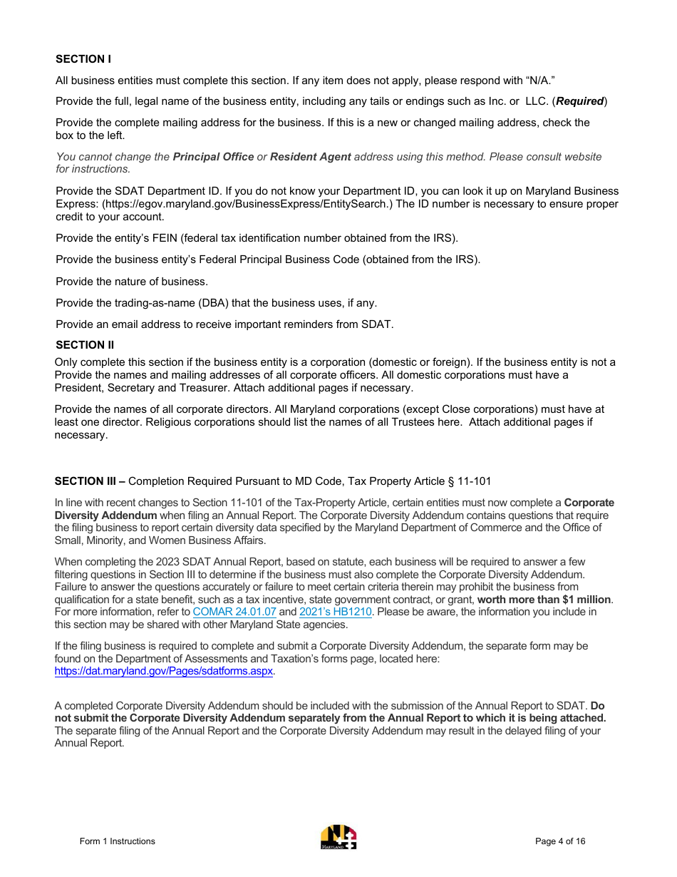 Instructions for Form 1 Annual Report - Maryland, Page 4