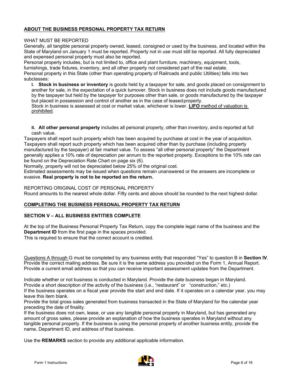 Instructions for Form 1 Annual Report - Maryland, Page 6