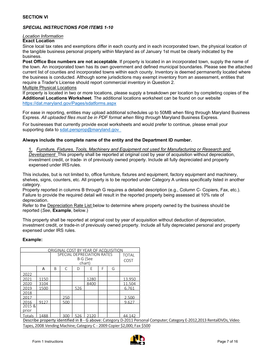 Instructions for Form 1 Annual Report - Maryland, Page 7