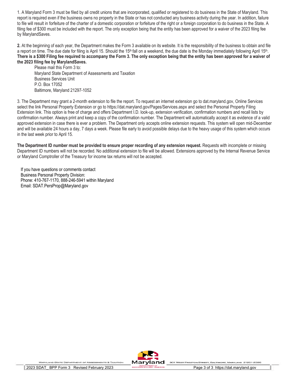 Form 3 Domestic and Foreign Credit Unions Annual Report - Maryland, Page 3