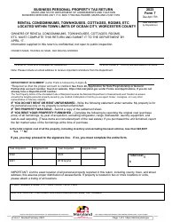 Form 7 Business Personal Property Tax Return - Rental Condominiums, Townhouses, Cottages, Rooms, Etc Located Within Town Limits of Ocean City, Worcester County - Maryland, 2023