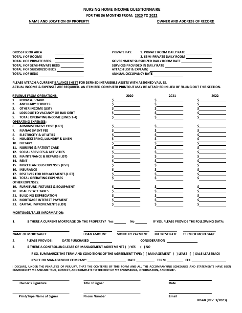 Form RP-68 Nursing Home Income Questionnaire - Maryland, 2022