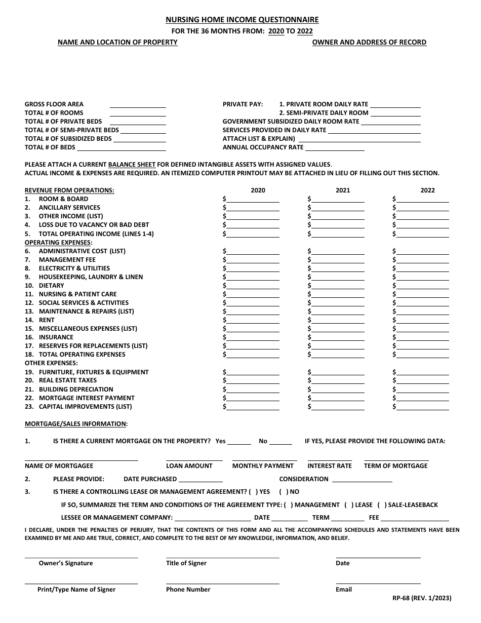 Form RP-68 Download Printable PDF or Fill Online Nursing Home Income ...