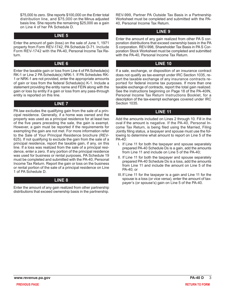 Form PA-40 Schedule D Sale, Exchange or Disposition of Property - Pennsylvania, Page 5