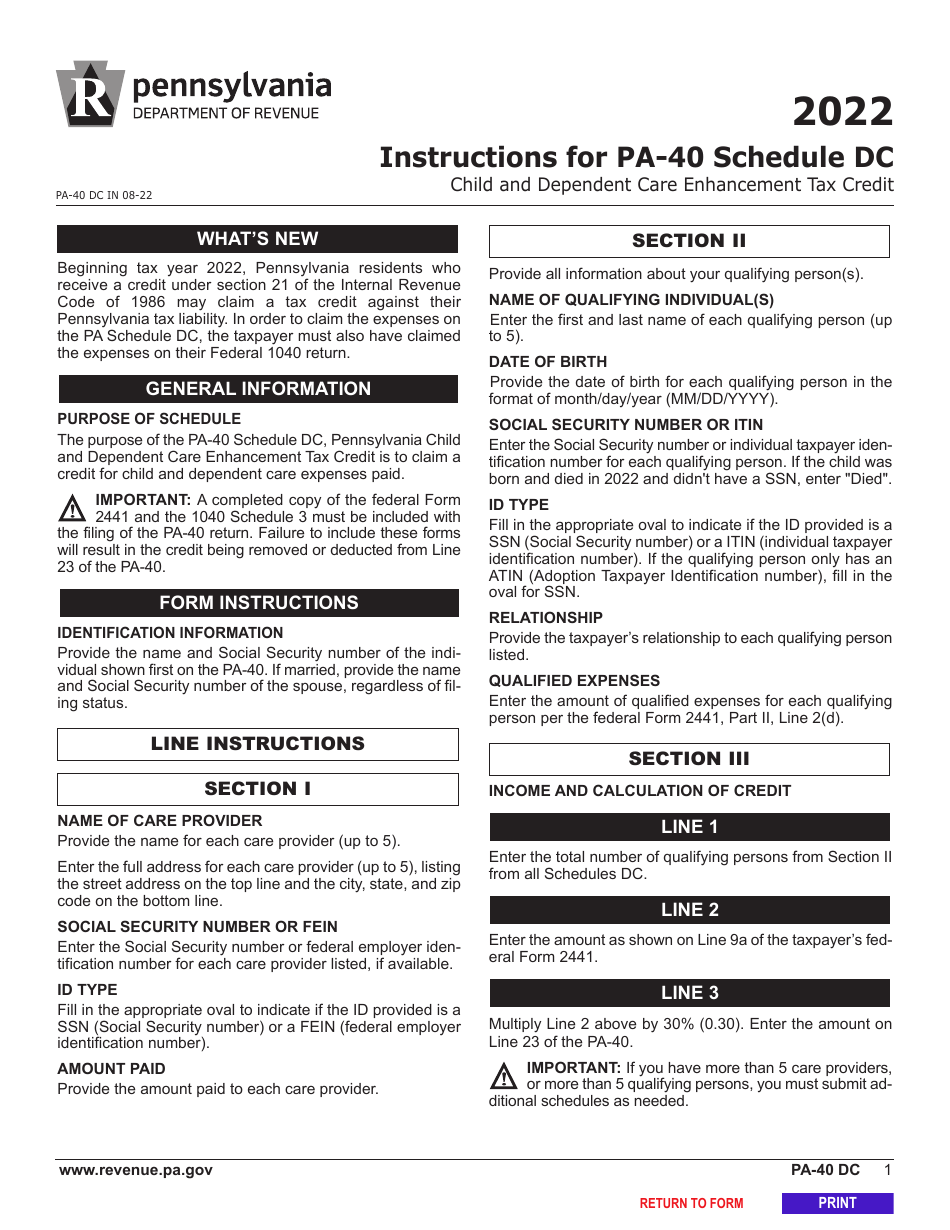 Form PA-40 Schedule DC Child and Dependent Care Enhancement Tax Credit - Pennsylvania, Page 3