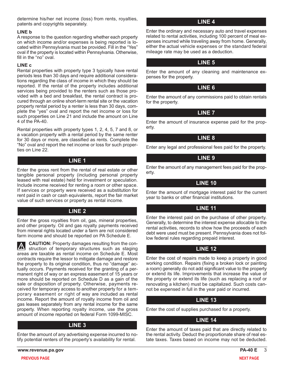 Form PA-40 Schedule E Rents and Royalty Income (Loss) - Pennsylvania, Page 5