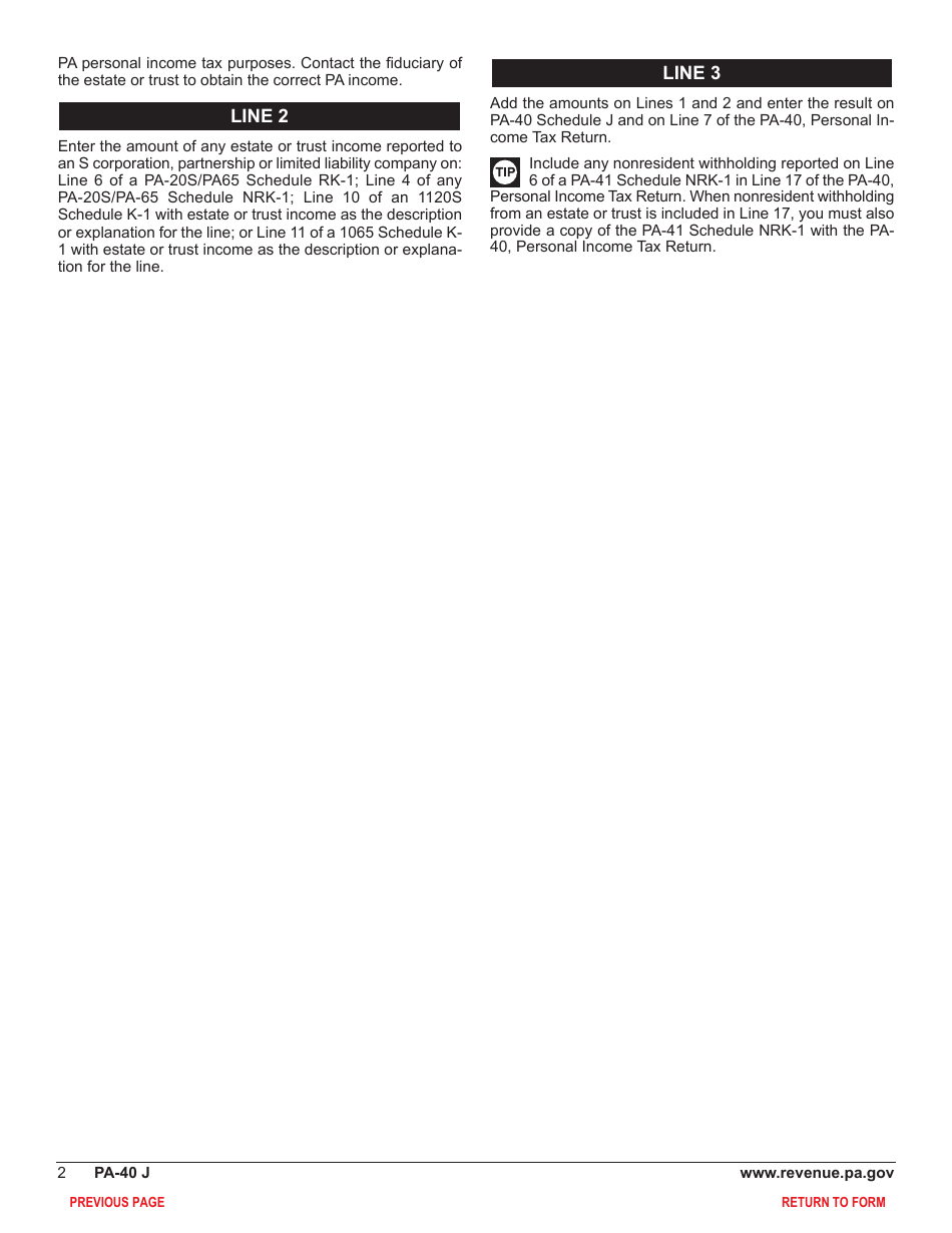 Form PA-40 Schedule J Income From Estates or Trusts - Pennsylvania, Page 4