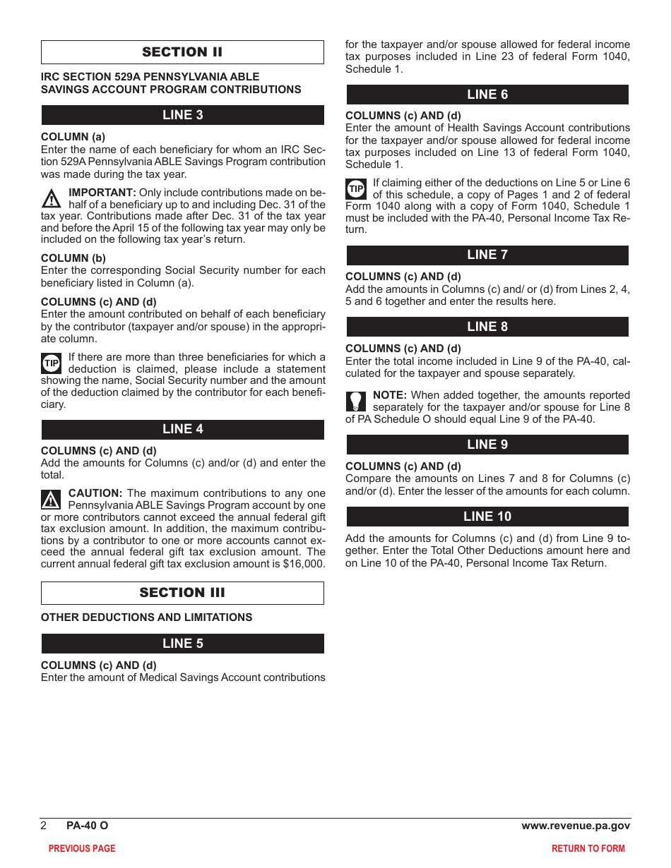 Form PA-40 Schedule O Other Deductions - Pennsylvania, Page 4