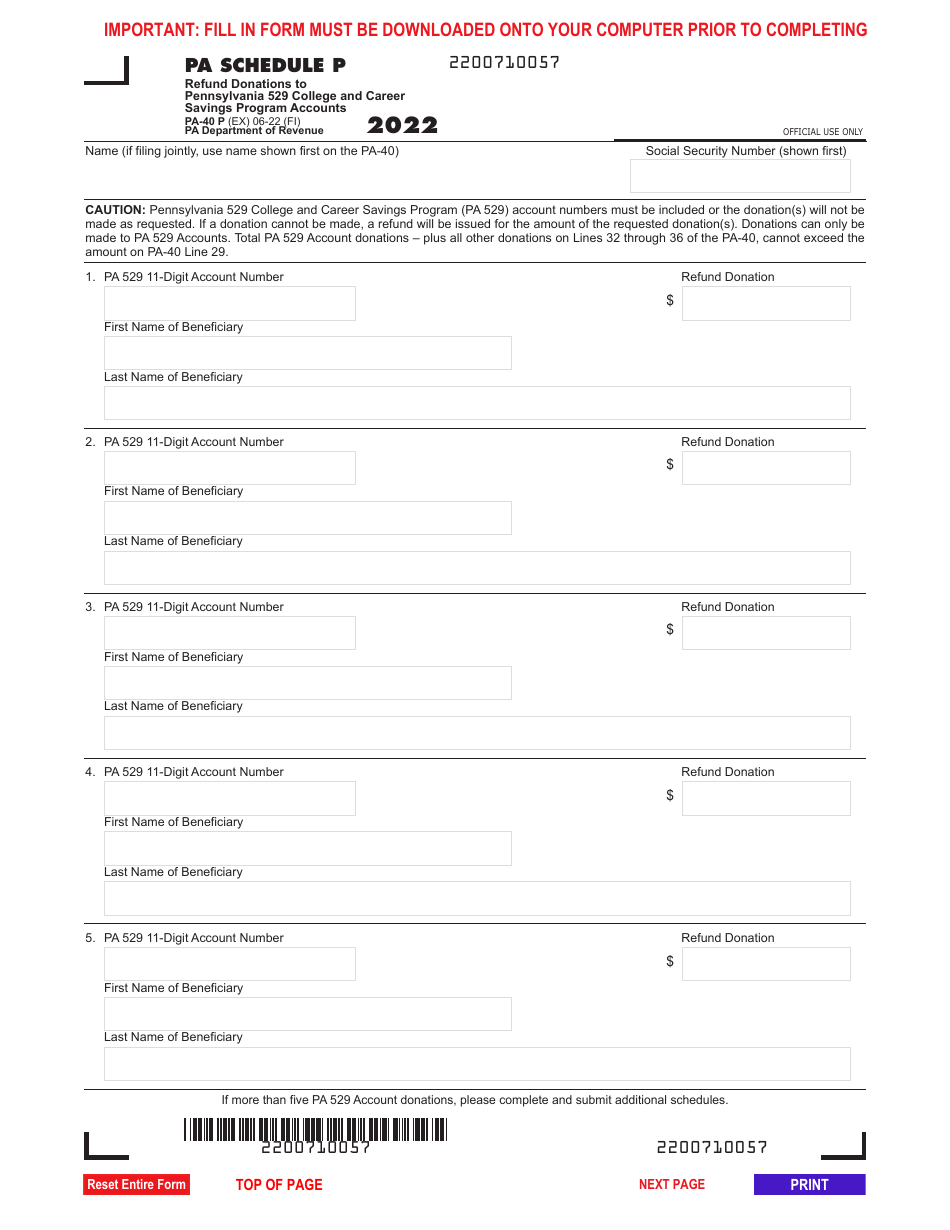 Form PA40 Schedule P Download Fillable PDF or Fill Online Refund