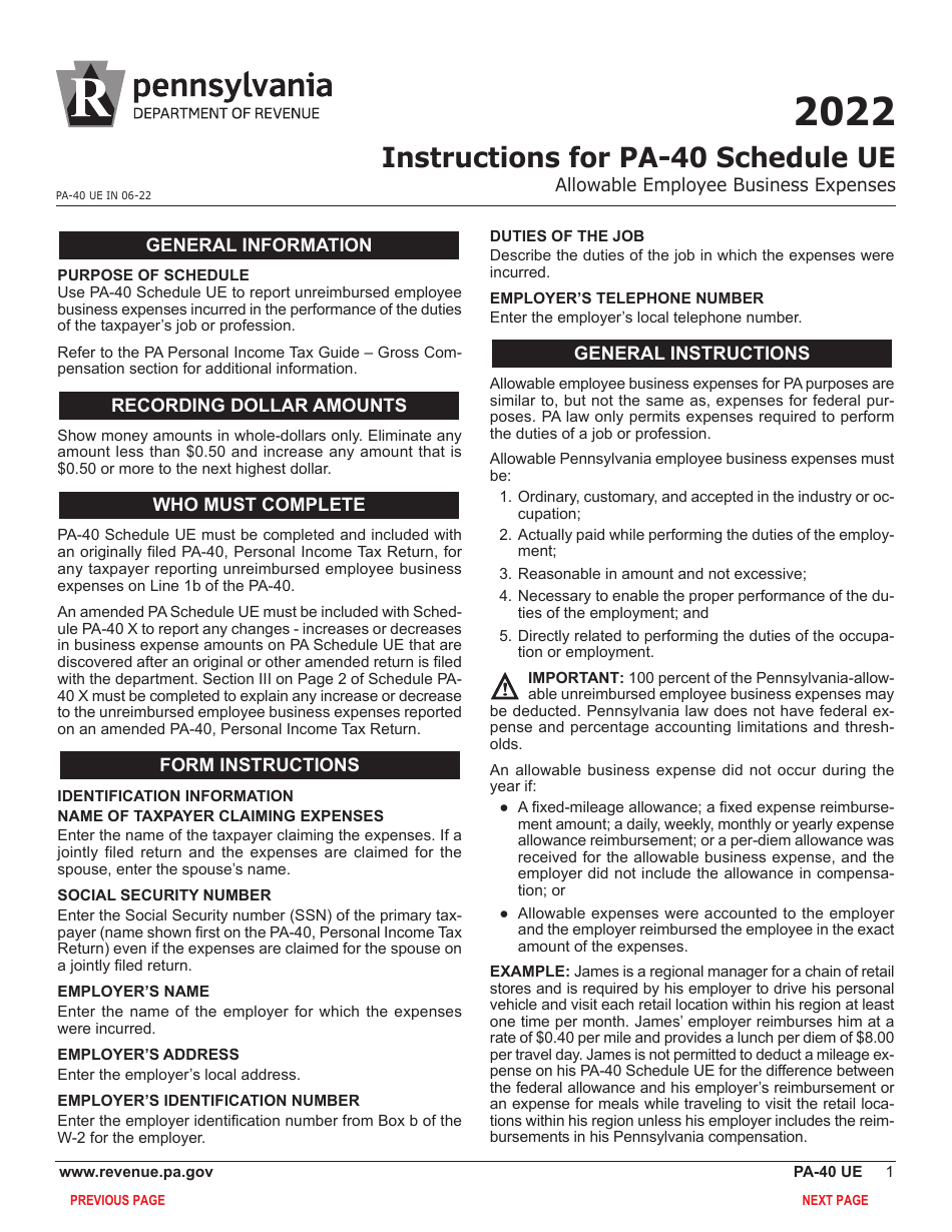 Form PA-40 Schedule UE Allowable Employee Business Expenses - Pennsylvania, Page 3