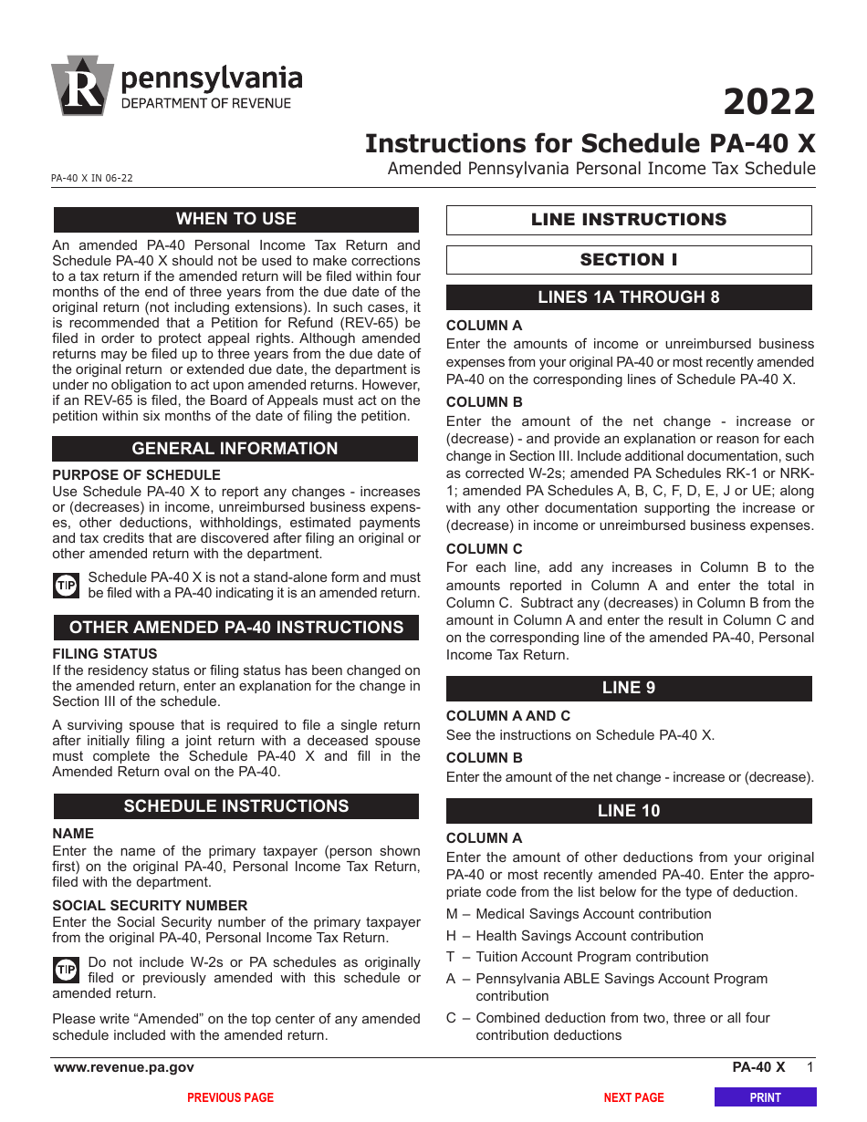 Form PA-40 Schedule X Amended Pa Personal Income Tax Schedule - Pennsylvania, Page 3