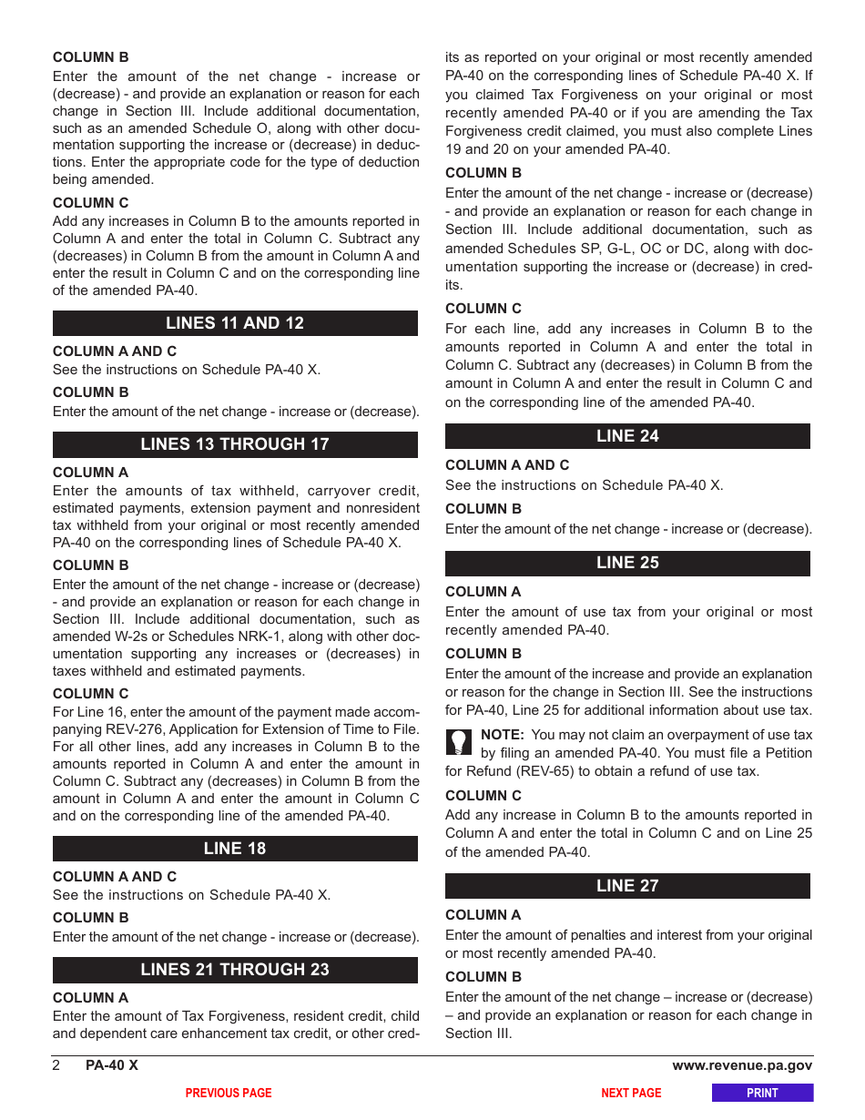 Form PA-40 Schedule X Amended Pa Personal Income Tax Schedule - Pennsylvania, Page 4